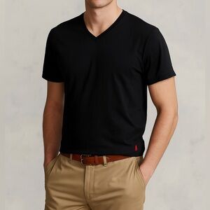 Ralph Lauren Polo Classic Fit Cotton V-Neck T-shirt Red Pony Preppy Black XL